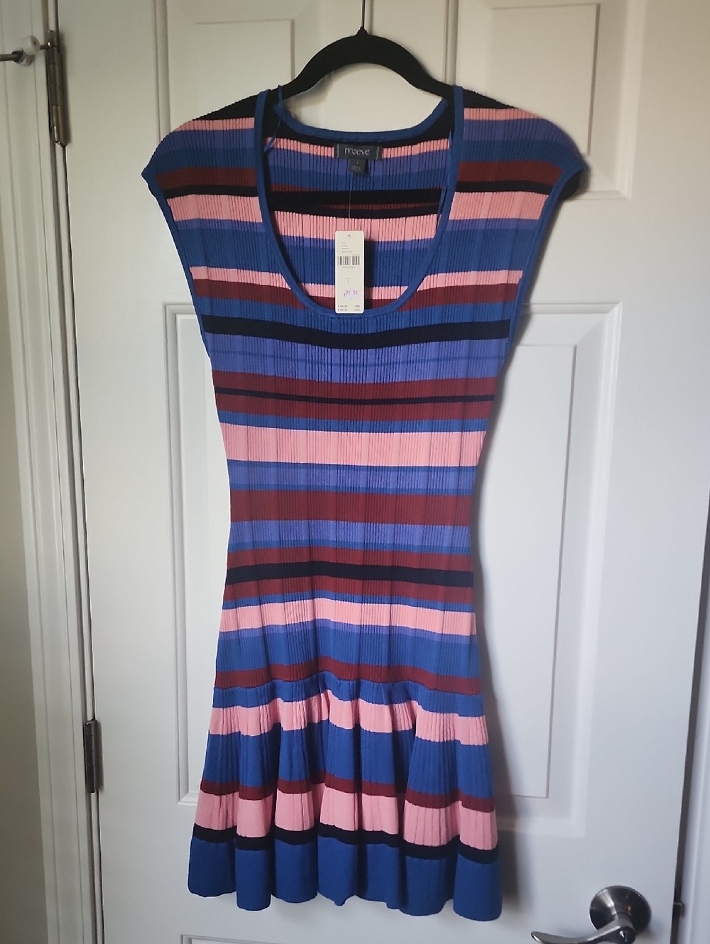 Anthropologie Striped Ribbed Mini Dress in Blue, Pink & Burgundy